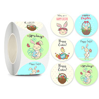 Pegatinas Autoadhesivas de Dibujos Animados de Feliz Pascua, Círculos de 1 Pulgada, Lindos Diseños de Conejos, Pollitos, Huevos y Flores