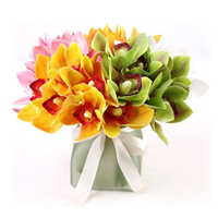 1 pièce de plantes artificielles au toucher réel, fleurs d'orchidée Cymbidium en soie, pour bouquets de mariage, décorations de table, jardin et fêtes