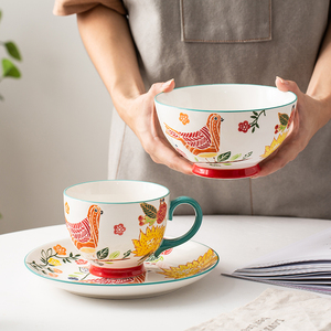 แก้วเซรามิกเคลือบลายรูปนกคู่รัก ขนาด 500 มล. วาดลายด้วยมือ สำหรับชาตุรกี กาแฟ และเอสเพรสโซ - Product Image 1