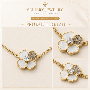 Collier en acier titane couleur or à motif floral pour femmes - Product Image 3