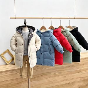 Manteau à capuche coupe-vent décontracté pour enfants - Longueur mi-longue, adapté aux garçons et aux filles, vêtement d'extérieur polyvalent et chaud - Product Image 1