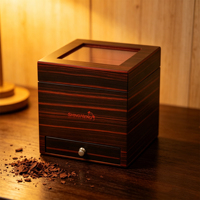 Boîte à bijoux en bois grainé ébène avec doublure en velours, fenêtre en acrylique et tiroir, logo personnalisé, boîte de rangement de luxe pour collection de bijoux