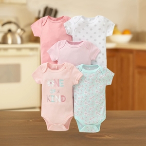 Factory Wholesale Baby Cotton Rompers <b>Short</b> Sleeve Cute Pink Floral Print <b>Onesies</b> Soft And Comfortable For Infants Bodysuit - Product Image 2