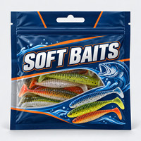 Pochette plate personnalisée en Mylar pour appâts de pêche, avec trou de suspension, thermoscellable, avec encoche de déchirement et fenêtre transparente