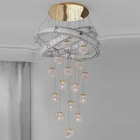 Lustre moderne en cristal brossé en acier inoxydable avec LED dimmable, télécommande tactile, pour escalier central, salon, intérieur