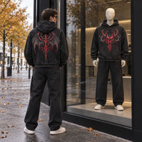 Sweat-shirt à capuche oversize unisexe en coton épais avec motif tête de mort délavé à l'acide, style streetwear