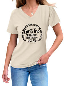 T-shirt oversize personnalisable pour femme - Chic décontracté, col en V, coupe ample, tendance streetwear - Product Image 4