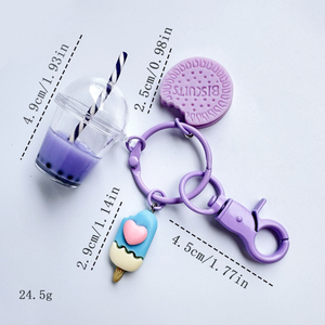 Niedliche Eiscreme Sandwich Keks Schlüssel bund Mini Perle Milch Tee tasse Harz Schlüssel bund Damenmode Anhänger Werbe geschenke - Product Image 5