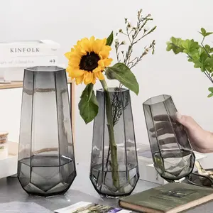 Esagonale di lusso unico di vetro vasi di nozze centrotavola di vetro vaso di fiori alto decorazione per la casa moderno nordico grande vaso di vetro