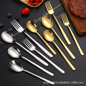 304 Stainless Steel Korean Style Spoon And Fork Long Handle Coffee Stirring <b>Dessert</b> Household Durable Dinnerware Set - Product Image 3