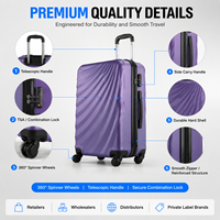 Ensemble de bagages à roulettes ABS OEM ODM violet 3 pièces, valises rigides 20, 24, 28 pouces, fournisseur en gros pour les chaînes de magasins de détail