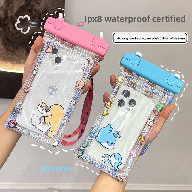 Luminous Waterproof Zipper Closure Cartoon Pattern Touch-Sensitive IPX8 Customizable Phone Pouch for Phones Under 7.2 Inches