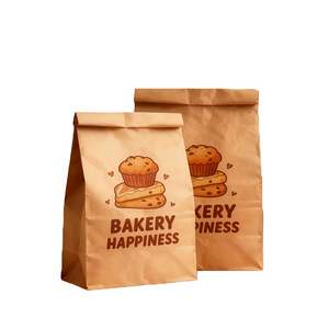 Sacs en papier avec fermeture à lien métallique pour emballages alimentaires, personnalisés avec logo imprimé, résistants à l'huile, pour biscuits, croissants, pain, toasts, pop-corn - Product Image 1