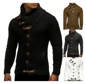 秋と冬のスカーフカラーニットセーターカーディガン男性用タートルネックボタンアッププラスサイズメンズセーターコートポケット付き