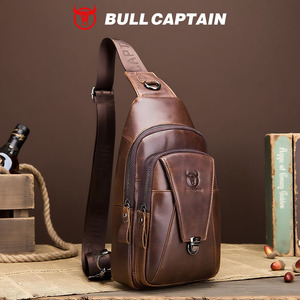 Bolso Bandolera de Cuero Genuino BULL CAPTAIN para Hombre, Estilo Vintage, para Uso Diario, Negocios y Viajes, con Cadenas - Product Image 1