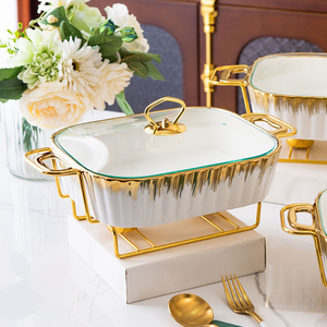 Hình chữ nhật chafing món ăn tiệc cưới Bảng tự chọn thiết lập hình chữ nhật đồ nấu nướng gốm chafing món ăn và giữ cho thực phẩm ấm hơn với đứng - Product Image 6