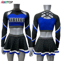 Uniforme de cheerleading personnalisé avec strass pour filles, haut à manches longues et épaules dénudées, jupe, service OEM, polyester, élasthanne, logo personnalisé, adolescents