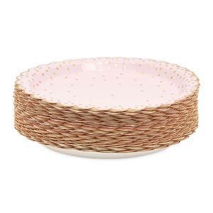 Assiette en carton jetable blanche à pois, bord festonné, 7 pouces, approuvée par la FDA, 350 g/m², pour fournitures de fête - Product Image 3