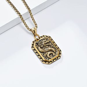 สร้อยคอจี้มังกรจีนสแตนเลสของขวัญ unisex เครื่องประดับสัตว์ออกแบบราศีสัตว์ PT579 - Product Image 3