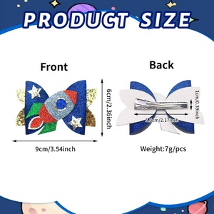 Pince à cheveux en tissu écologique pour enfants, motif fusée spatiale, avec nœud double couche étoile et embout bec de canard, pour fêtes décontractées - Product Image 3