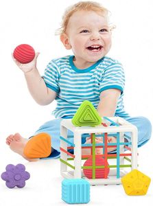Montessori for 1 Year Old Baby Sorter Toy Colorful <b>Cube</b> and 6 Pcs Multi Sensory Shape Developmental Learning Toys - Product Image 2