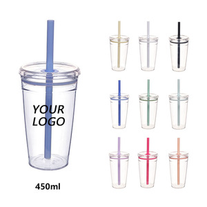 Hot Selling 450ml Ein schicht iger Tritan Stroh becher Neue Tasse für Milch tee und Kaffee Mehrfarbiger Candy Straw Water Cup - Product Image 4