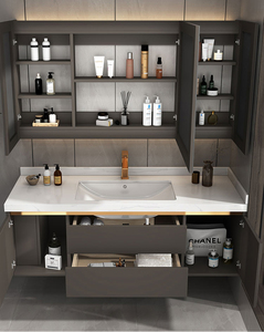Moderno lujo blanco aluminio LED montado en la pared Hotel <span class=keywords><strong>baño</strong></span> vanidad cerámica <span class=keywords><strong>encimera</strong></span> con espejo de <span class=keywords><strong>baño</strong></span> lavabo ducha - Product Image 2