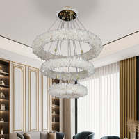 Lustre en pierre naturelle cristal de roche à 3 cercles pendentif pour entrée anneau rond lustre en cristal de pierre de quartz naturel
