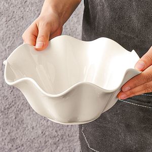 Tazón de Cerámica para Ensalada con Borde Ondulado Blanco de 20 cm, Resistente al Calor, Apto para Microondas, Tazón para Servir en Fiestas - Product Image 3