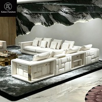 Ensemble de canapés modulaires sectionnels en cuir en forme de L avec éclairage LED, service de conception 3D tout-en-un, pour mobilier de luxe de villa