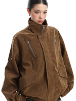 Veste utilitaire en daim à col montant Maillard pour femme, design zippé à coupe ample pour l'automne