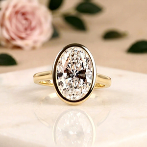 Anillo de Compromiso de Moissanita con Corte Ovalado, Chapado en Oro de 18K, Engaste de Garras, Chapado en Rodio, Plata de Ley 925, Joyería Romántica para Mujer - Product Image 1