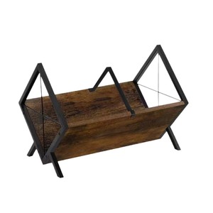 Étagère de rangement pour CD en bois, organiseur de magazines en fer et bois, organiseur de bureau multifonctionnel, décoration de la maison - Product Image 5