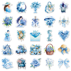 50 Pezzi Adesivi Personalizzati Impermeabili Blu Acquerello Stile Vintage Francese con Ortensie e Non-Ti-Scordar-Di-Me per <span class=keywords><strong>Diari</strong></span> e Cancelleria - Product Image 3