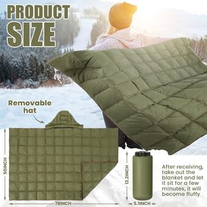 Coperta da Campeggio con Cappuccio Migliorata, Impermeabile, Imbottita 650 Fill, Poncho Coperta 196 x 127 cm, <span class=keywords><strong>Sacco</strong></span> <span class=keywords><strong>a</strong></span> <span class=keywords><strong>Pelo</strong></span> Indossabile e Ripiegabile - Product Image 2