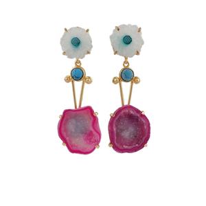 Boucles d'oreilles clous plaquées or serties à griffes, en véritable quartz solaire, turquoise géode druzy, bijoux tendance pour les fêtes - Product Image 1