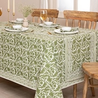 Nappe Rectangulaire en Coton Pur Vintage à Imprimé Botanique Vert et Blanc pour Salle à Manger et Cuisine de Ferme