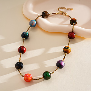 Collier vintage en perles de verre et résine effet ombré, pour femme, bijou de luxe coloré et original, chaîne de clavicule - Product Image 5
