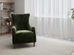Dual Fabric Upholstered High Back <b>Wing</b> <b>Chair</b> - Luxury Velvet & Casual Striped Linen Accent <b>Chair</b> for Living Room - Product Image 4
