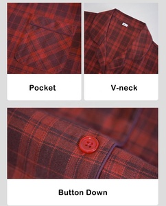 Christmas <strong>Thermal</strong> Pyjamas Family Gift Set Red Checkered Brushed Cotton V-neck Button <strong>Long</strong> <strong>Sleeves</strong> 180g Twill Casual <strong>Women</strong> Spring - Product Image 4