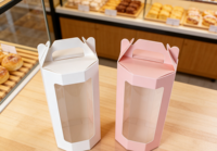 Boîte cadeau en carton blanc épais, fabrication monobloc, avec fenêtre transparente en PVC, pelliculage mat et gaufrage