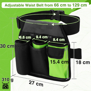 Ceinture de jardinage noire réglable avec pochette de ceinture et multiples poches pour sécateurs, gants et graines, idéale pour les travaux extérieurs en jardin. - Product Image 5