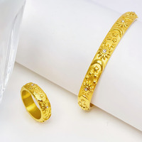 Ensemble de bracelet et bague soleil et lune en acier inoxydable plaqué or 18 carats, résistant à la décoloration et à l'eau, pour femmes