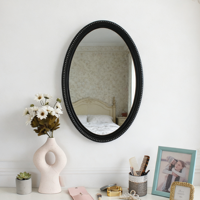 Miroir mural décoratif ovale classique de luxe, cadre rétro, noir et blanc, pour salon, chambre à coucher