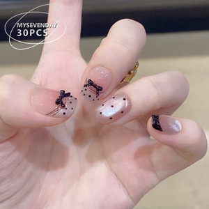 <span class=keywords><strong>Uñas</strong></span> Postizas Desmontables con Diseño de Ojo de Gato y Lazo de <span class=keywords><strong>Lunares</strong></span>, Estilo Dulce, Adhesivas, para Mujeres y Niñas, con Diseño de Dibujos Animados - Product Image 2