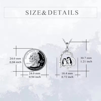 Collier pendentif cœur Famille de pingouins en argent sterling 925, bijoux animaux mignons personnalisés pour femmes, vente en gros
