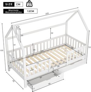 <span class=keywords><strong>Letto</strong></span> per bambini in legno massello 140X200 <span class=keywords><strong>cm</strong></span> camino in pino materassi robusta Base a doghe bianca con due cassetti - Product Image 1