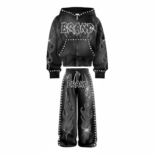 ชุดวอร์มแขนยาวประดับพลอยเทียม, ชุดวอร์มผ้าฝ้ายยืดหยุ่นและนุ่มทำจากผ้าคอตตอน - Product Image 1