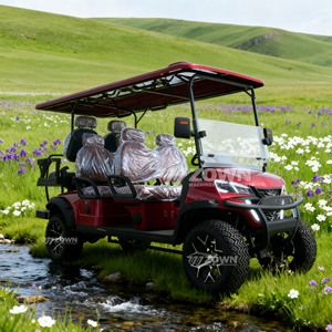 Voiturette de golf électrique tout-terrain rouge vin, 6 places, auvent étendu, pneus robustes tout-terrain - Product Image 3