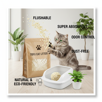 Kotoran Kucing Tofu Label Pribadi Khusus Multi-Aroma Rendah Debu Cepat Menggumpal Pengontrol Bau Bersertifikat CE OEM